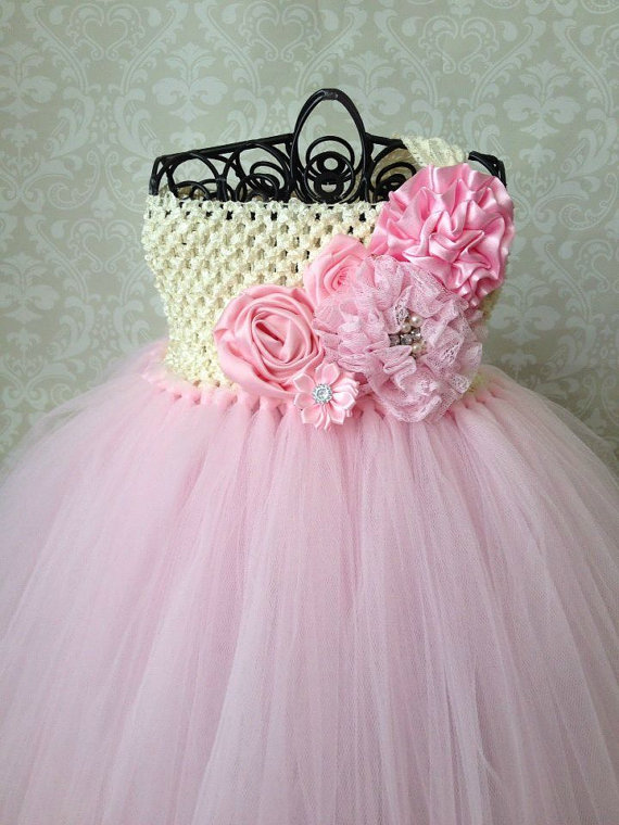 Wedding - Light Pink and Ivory Lace Flower Girl Dress