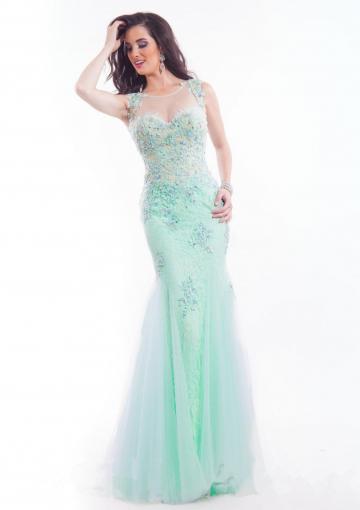 زفاف - Buy Australia 2015 Mint Mermaid Scoop Neckline Beaded Appliques Lace Tulle Skirt Floor Length Evening Dress/ Prom Dresses 6847 at AU$205.33 - Dress4Australia.com.au
