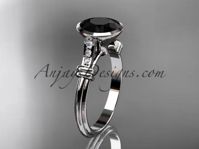 Mariage - 14k white gold diamond wedding ring,engagement ring with Black Diamond center stone ADLR23