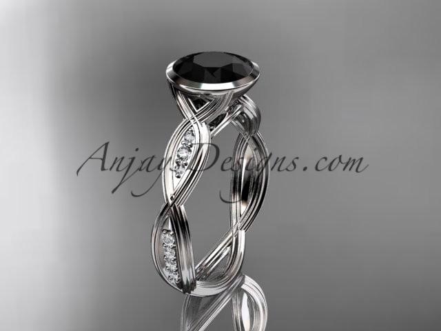Mariage - 14k white gold diamond wedding ring,engagement ring with Black Diamond center stone ADLR24