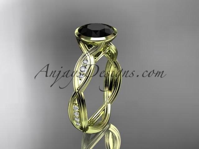 زفاف - 14k yellow gold diamond wedding ring,engagement ring with Black Diamond center stone ADLR24