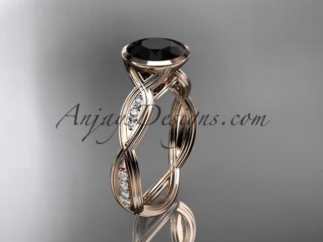 زفاف - 14k rose gold diamond wedding ring,engagement ring with Black Diamond center stone ADLR24