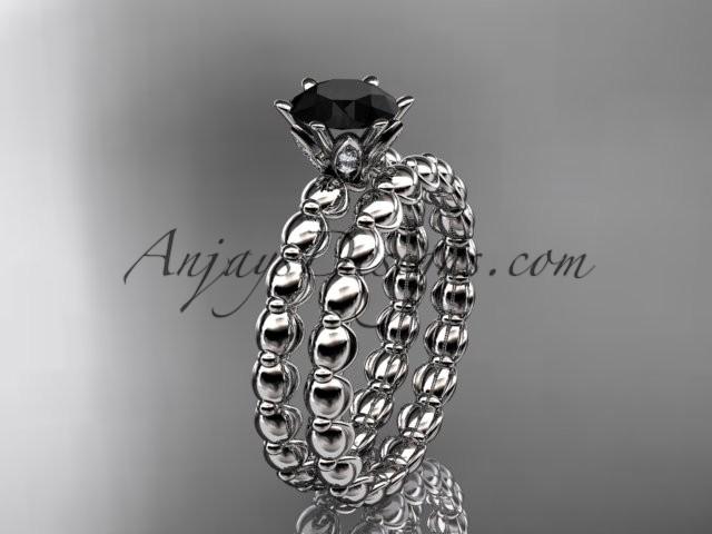 Hochzeit - platinum diamond wedding ring, engagement set with a Black Diamond center stone ADLR34S