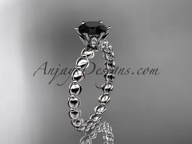 Hochzeit - 14k white gold diamond vine and leaf wedding ring, engagement ring with Black Diamond center stone ADLR34