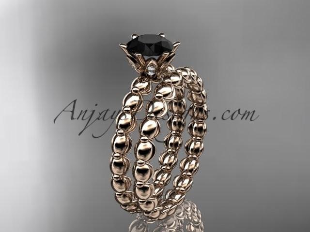 Свадьба - 14k rose gold diamond wedding ring, engagement set with a Black Diamond center stone ADLR34S