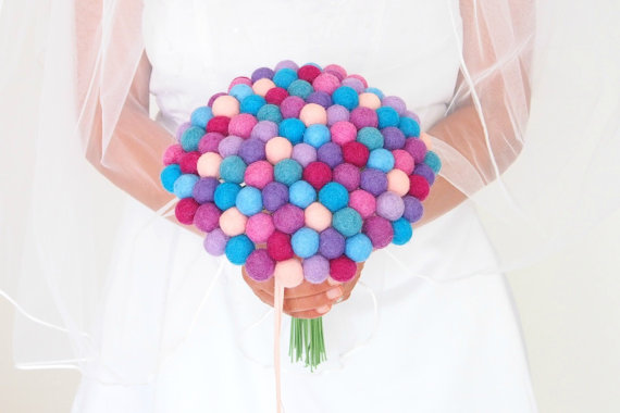 Свадьба - Bridal Bouquet Wedding, Felted Wool Flowers, Jewel Tone, Flower Girl, Bridesmaid Bouquet