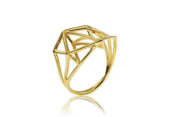 Wedding - Geometric Gold Ring, Engagement Gold Ring, 18K Designer Gold Ring, Geometric Jewelry, Fast Free Shipping