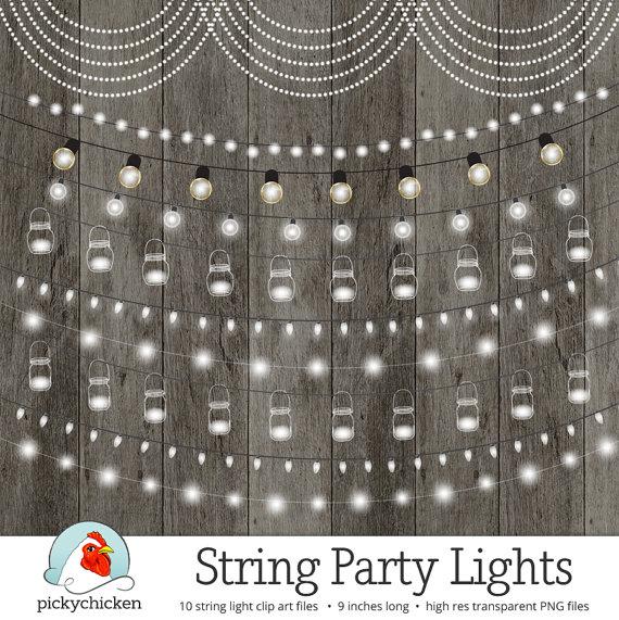 Свадьба - String Lights Clipart, Chalkboard Party Lights, Wedding Lights, Fairy Lights, Birthday Banner, Mason Jars, Bunting Instant Download 5026