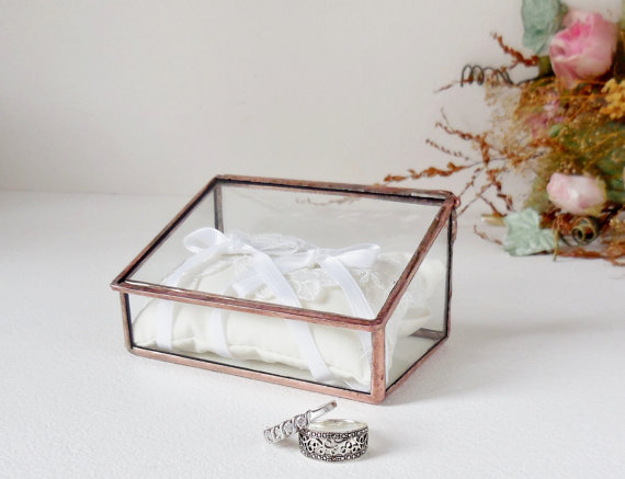 Wedding - Wedding Ring Box, Clear Glass Ring Bearer, Engagement Ring Box, Glass Box With a Hinged Lid.