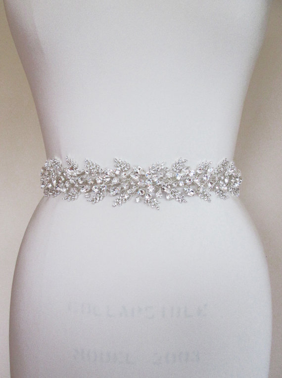 Mariage - Bridal crystal belt sash, Beaded bridal sash, Swarovski crystal belt, Wedding waist sash ribbon belt, Floating crystal belt, Floral belt