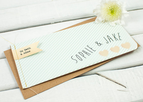زفاف - Wedding invitation booklet - stitched mint stripe