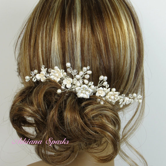 Wedding - Flower Bridal Comb, Allison Hair Comb, Pocelain Flower Bridal hair comb, Wedding hair accessories, Bridal Headpieces,