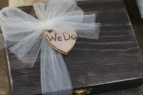 زفاف - Wedding Ring Pillow Box, Ring Bearer Box, We Do Box, Personalized Bride & Groom Initials, Rustic Wedding