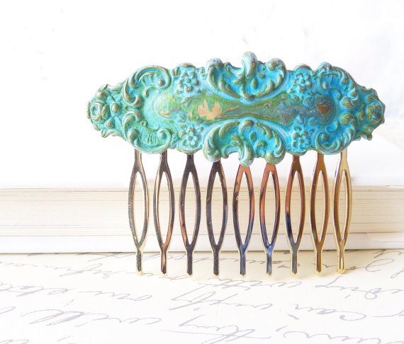 Свадьба - Verdigris Floral Hair Comb - Woodland Collection - Whimsical - Nature - Bridal - Patina