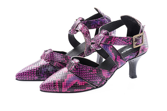 Свадьба - Bday SALE 30% off Pink Heel Shoes - Pink Strappy Heel Shoes - Pink Snake Skin Pattern Heel Shoes - Handmade by ImeldaShoes