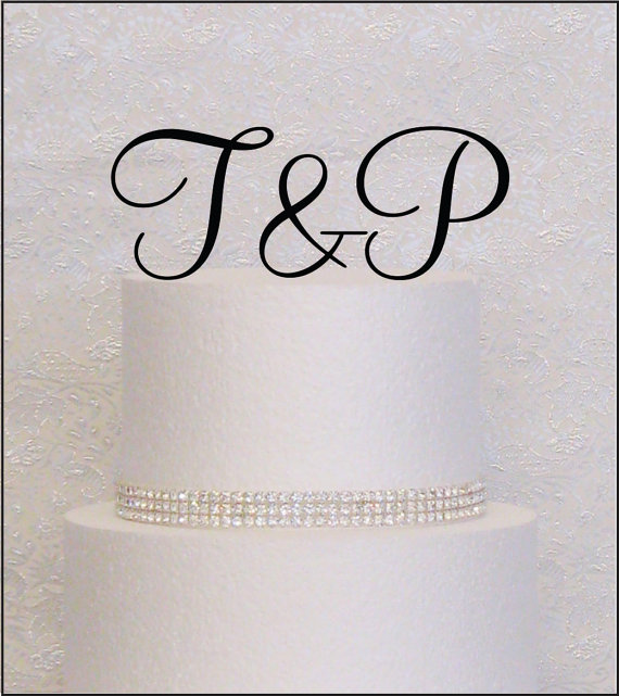 Wedding - Script Initials Monogram Wedding Cake Topper in Black, Gold, or Silver
