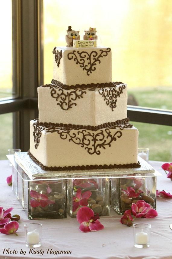 Wedding - Owl wedding cake topper, customizable love birds, elegant cake topper with banner