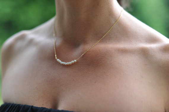 Wedding - Simple Pearl, 14K Gold Bridal Necklace, Single Strand of Pearl Necklace, Real Gold Bridal Jewelry, Bridesmaid Thank You Gift, Wedding Gift