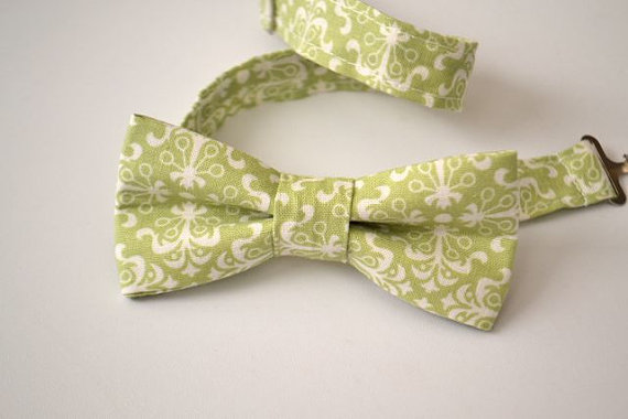 Wedding - Boys Bowtie- Green Damask- Adjustable- Ages 2-10