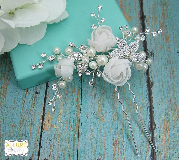 Свадьба - WEDDING HAIR PIN, bridal hair accessories, pearl flower rhinestone hairpin, bridal hair pearl, bridal hairpins, wedding hairpins,headpieces
