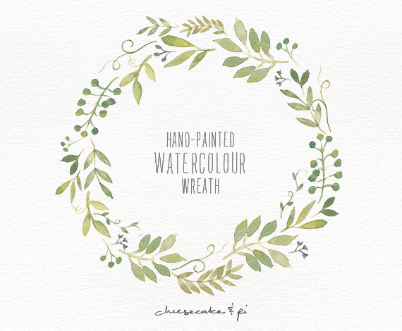 Свадьба - Watercolor wreath: 1 PNG floral clip art / Wedding invitation clip art / commercial use / Greenery branches and leaves / CM0063j