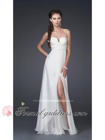 Hochzeit - Ivory Strapless Plunging V Neck Pleated Long Front Slit Bridal Dress Sale