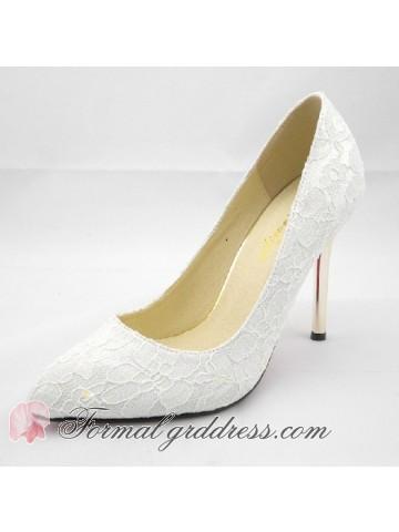 زفاف - Luxury Lace Pointed Toe White High Heels
