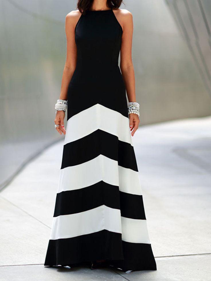 زفاف - Black Stripe Cross Strap Back Sleeveless Maxi Dress