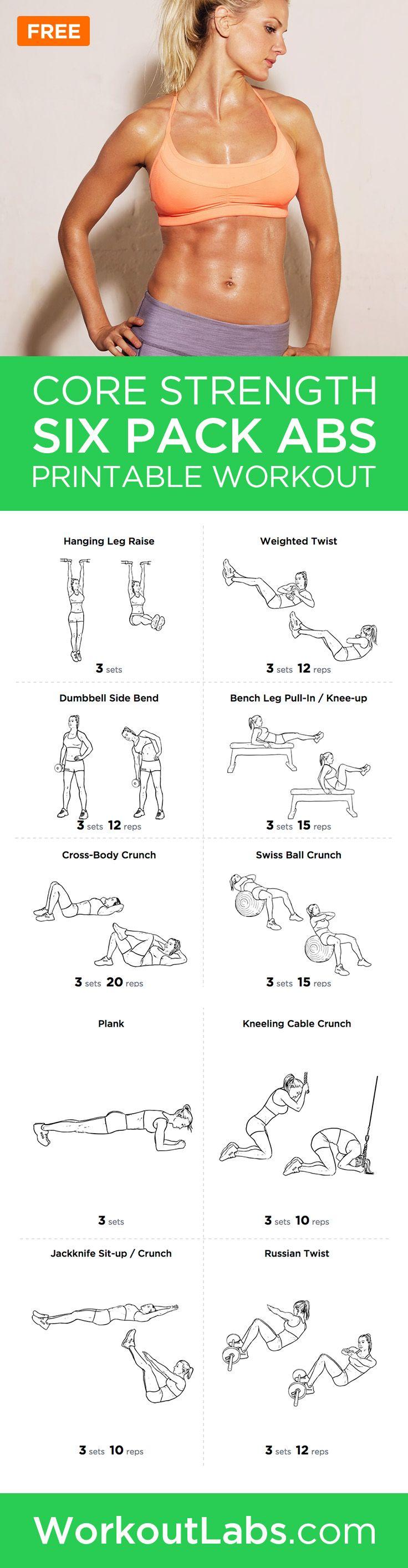 Hochzeit - Six Pack Abs Core Strength Printable Workout