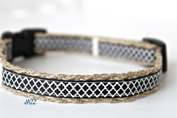 Hochzeit - Black & White Dog Collar - Black Dog Collar - Adjustable Dog Collar - Small Ribbon Dog Collar - Jazz