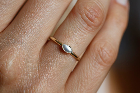 Свадьба - Pearl Wedding Ring, Pearl Engagement Ring, Tiny Pearl Ring, Marquise Engagement ring, 14k GOLD RING