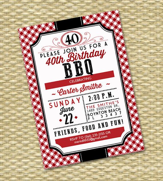 Hochzeit - 40th Birthday Invitation Birthday BBQ Adult Milestone Birthday I Do BBQ Wedding Shower Couples Shower Red Gingham Rustic Country, Any Event