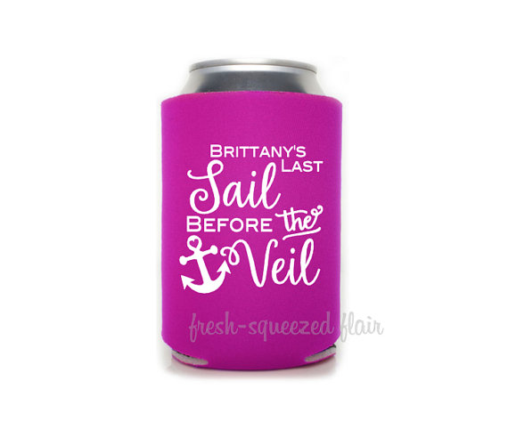 Hochzeit - Last Sail before the Veil Koozie /Can Cooler / Coozie Bachelorette Party gift/favor