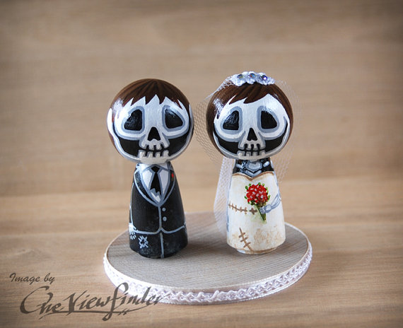 زفاف - 2.5 inches Customise Wedding Cake Topper, - skull, zombie. monster, creature, halloween