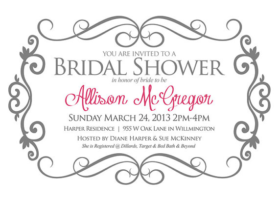 Mariage - Bridal Shower Invitation - Gray and Pink Bride Shower Invite - Photoshop Template - Change Colors and Text with Add-On
