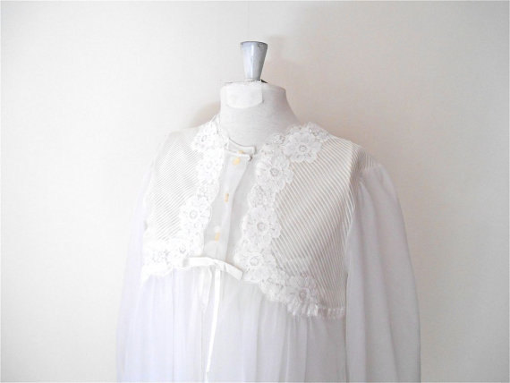 Mariage - Honeymoon Lingerie - White Peignoir Set - Gossard Artemis - Wedding Chiffon Bridal Lingerie - Vintage 60s Womens 34" Bust Size Medium Sz 6