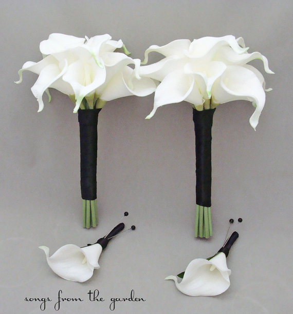 زفاف - Wedding Flower Package Real Touch Calla Lily Bridesmaids Bouquets Choose Your Wedding Colors