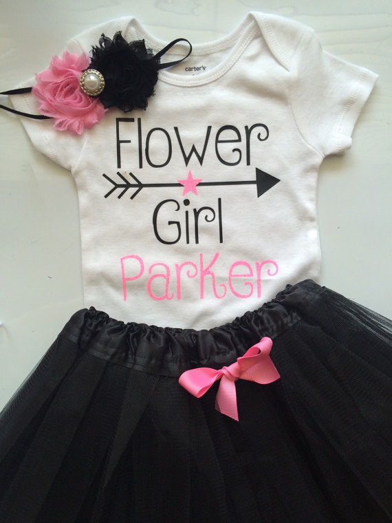 Hochzeit - Flower Girl Shirt - Flower Girl Gift - Wedding Party gift- Flower girl dress--3 piece set
