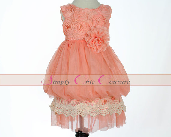 Wedding - Coral Peach Toddler Dress, Vintage Dress, Flower girl dress, coral Toddler Dress, Girls Dress, Rustic Wedding,coral dress, Toddler Dress