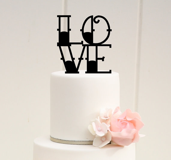 Hochzeit - Tattoo Style LOVE Wedding Cake Topper Custom Design - 0168