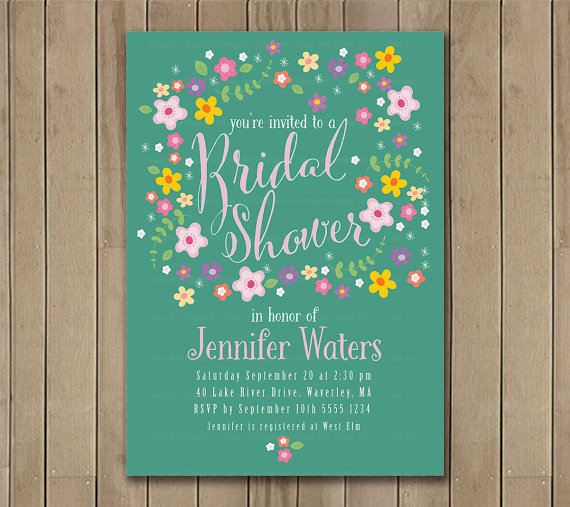 Wedding - Bridal Shower, Emerald Green Floral Bridal Shower Invitation, Rustic, Digital Printable Invitation, Baby Shower, Custom Color Option