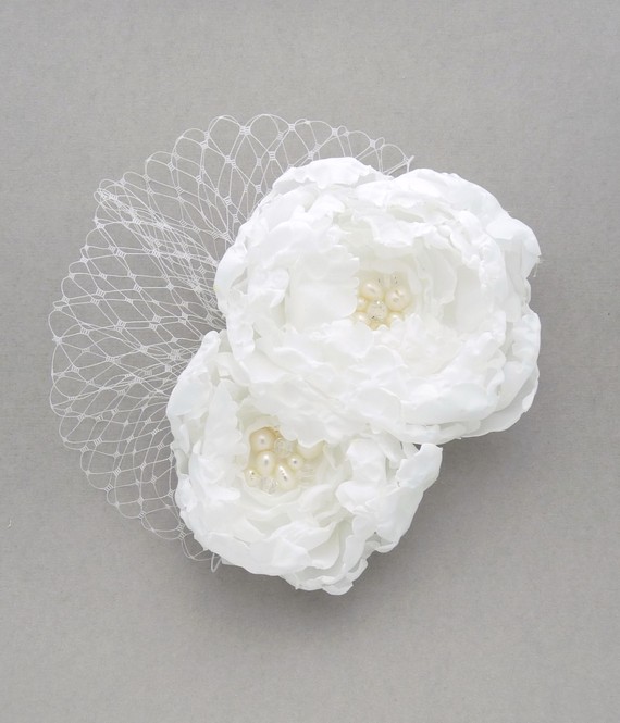 زفاف - Large flower bridal hair fascinator, hair clip - Evelyn