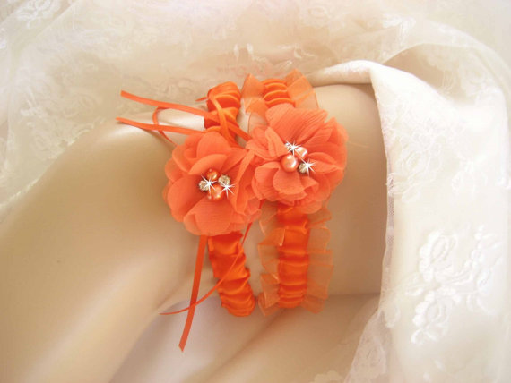 زفاف - SALE Sale Halloween Wedding Garter , Orange Wedding Garter Set, with Toss Garter, Halloween Bridal Garter