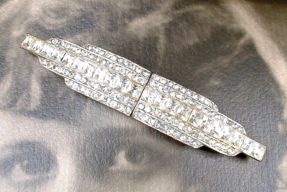 Hochzeit - Antique Sash Buckle Original 1920s Rhinestone Bridal Sash Belt Pave Crystal Great Gatsby Wedding Accessory Vintage Old Hollywood Long Brooch