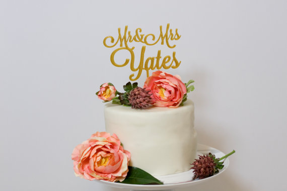 Mariage - Custom Mr and Mrs Wedding Cake Topper-Gold