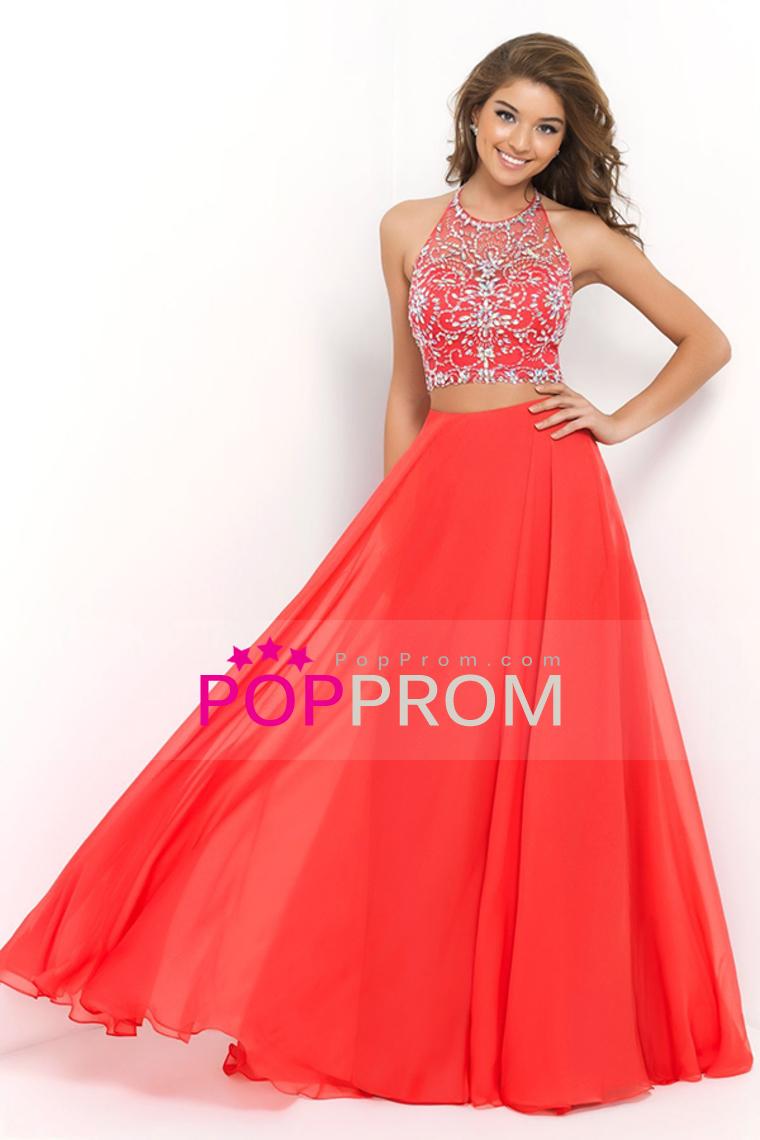 زفاف - 2015 Sexy Halter Two Pieces A Line Prom Dress With Flowing Chiffon Skirt Beaded $169.99 PPPZ3X8ZF6 - PopProm.com