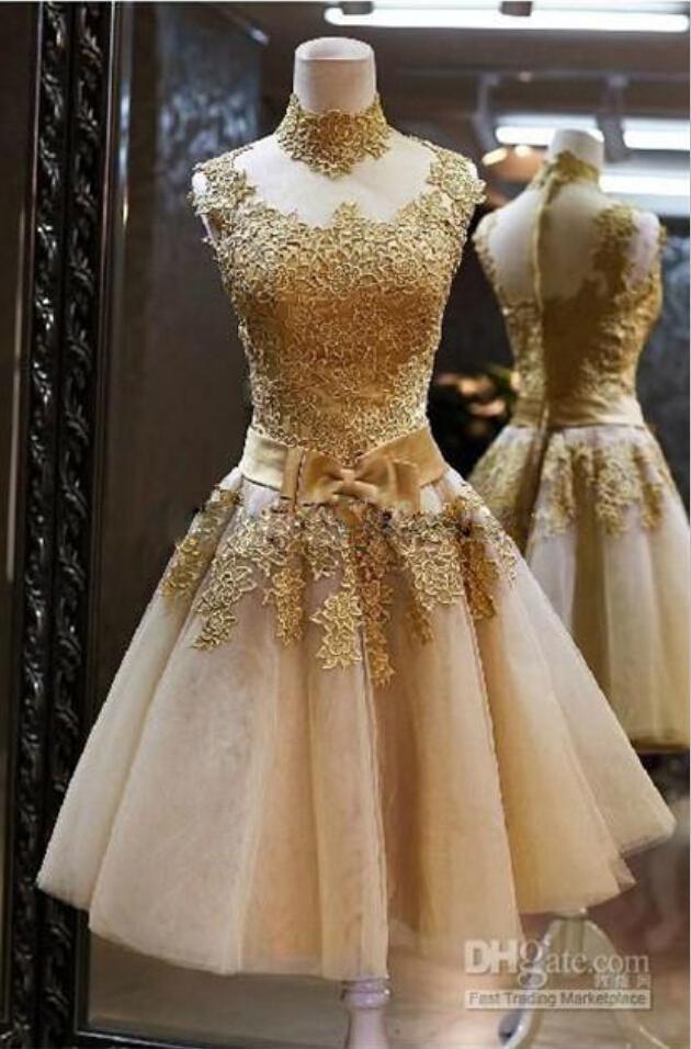 Wedding - 2015 Short Dress Strapless Tea Length Tulle/ Lace Hollowed Halter High Guality Wedding Dresses Outdoor Bridal Gowns Party Dress Online with $120.16/Piece on Hjklp88's Store 