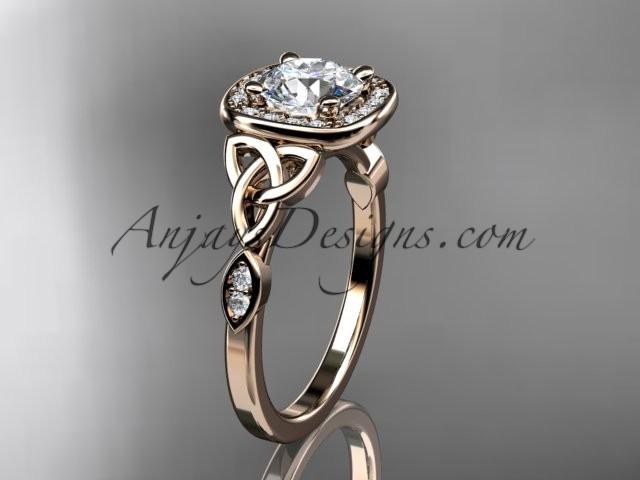 Wedding - 14kt rose gold diamond celtic trinity knot wedding ring, engagement ring CT7179