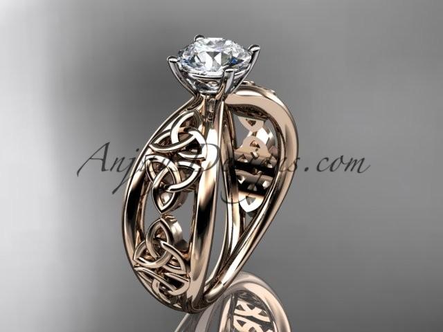 Hochzeit - 14kt rose gold diamond celtic trinity knot wedding ring, engagement ring CT7171