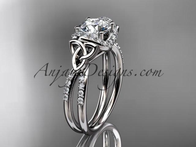 زفاف - 14kt white gold diamond celtic trinity knot wedding ring, engagement ring CT7155